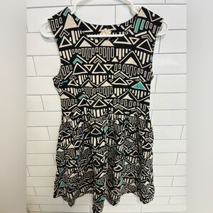 Mata Traders Black, Cream, and Turquoise Geometric Dress